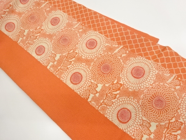 JAPANESE NAGOYA OBI / CHIRIMEN / KATAZOME / FLOWER